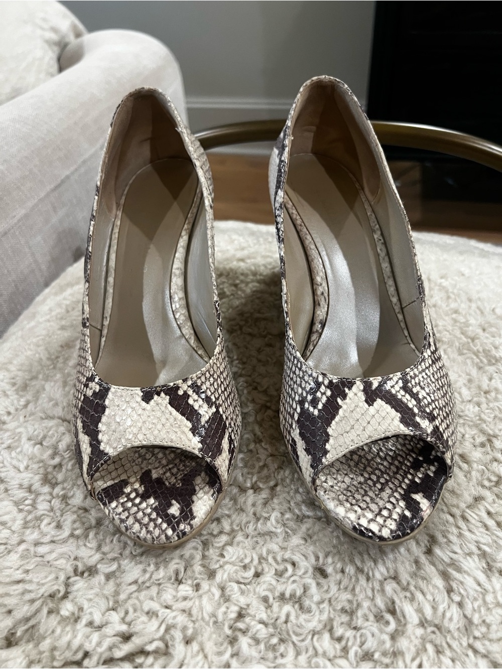 Aquatalia Snake-Print Peep Toe Heels - Neutral